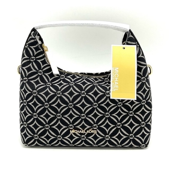 Michael Kors Ember Small Logo Jacquard Messenger Bag Black - Picture 1 of 11